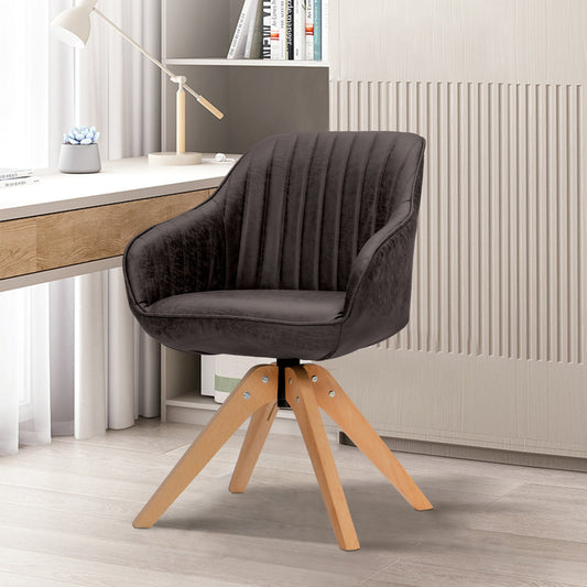 Set of 2 360° Swivel Accent Chair with Solid Wood Legs-Coffee