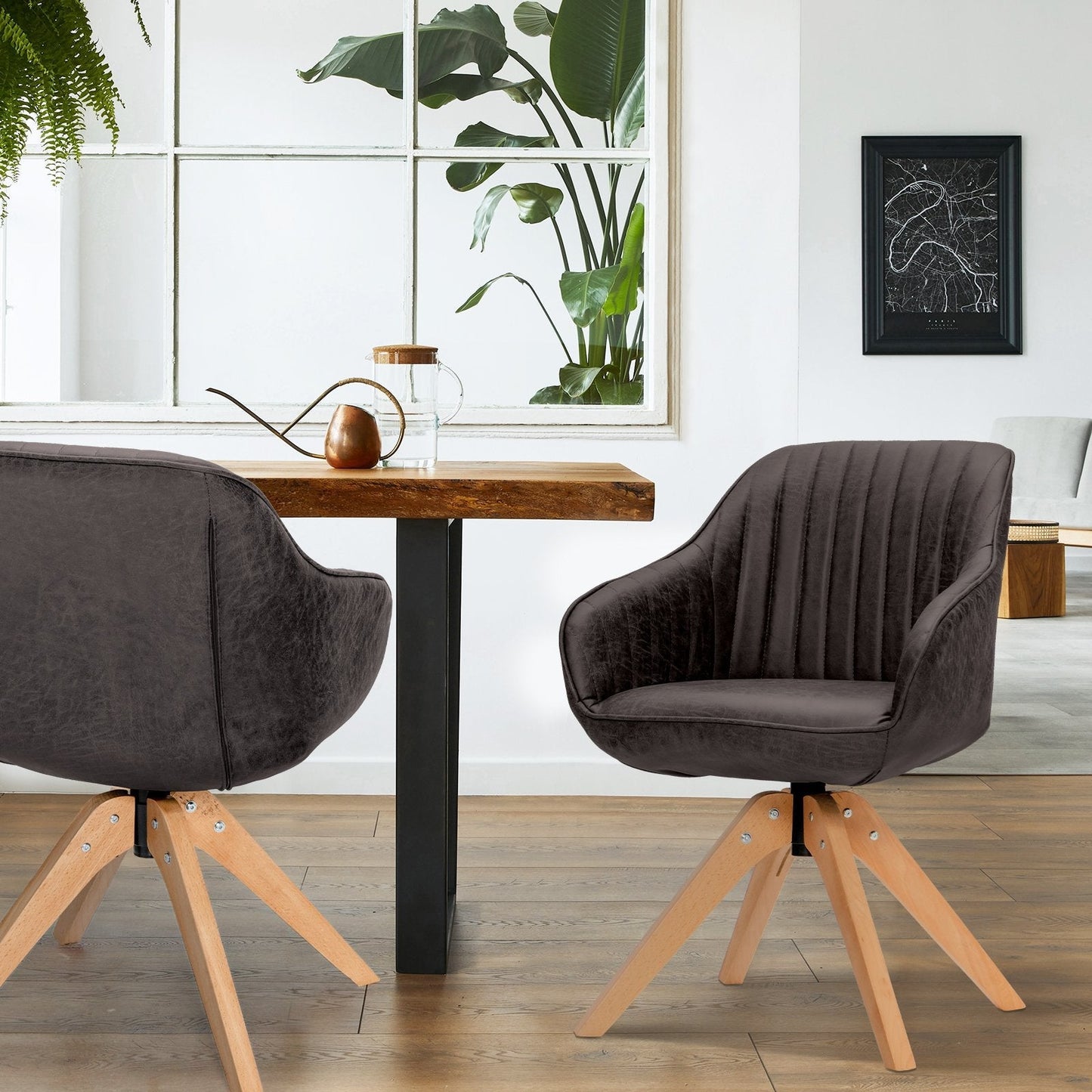 Set of 2 360° Swivel Accent Chair with Solid Wood Legs-Coffee