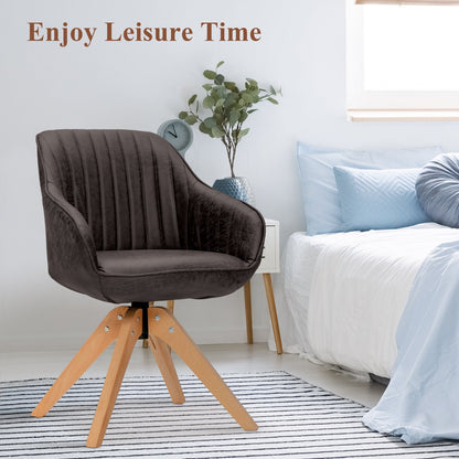 Set of 2 360° Swivel Accent Chair with Solid Wood Legs-Coffee