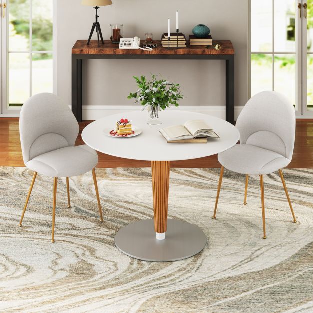 Set of 2 Upholstered Accent Chairs with Curved Backrest Adjustable Foot Pads-Grey