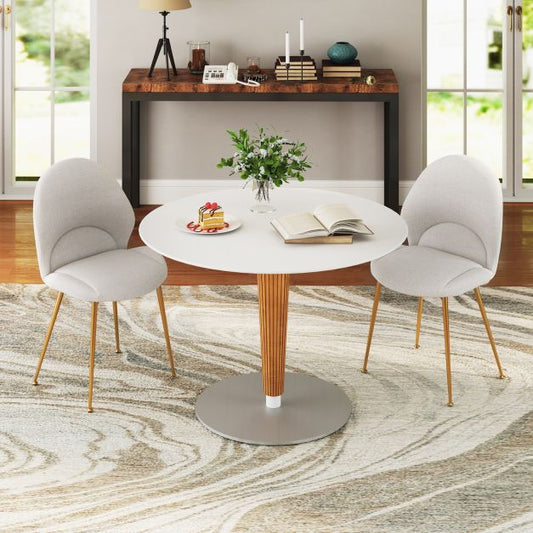 Set of 2 Upholstered Accent Chairs with Curved Backrest Adjustable Foot Pads-Grey