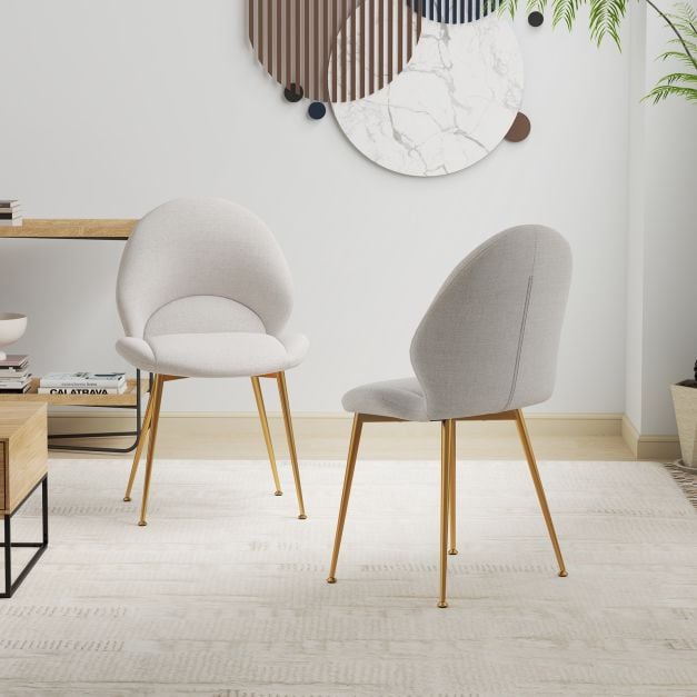 Set of 2 Upholstered Accent Chairs with Curved Backrest Adjustable Foot Pads-Grey