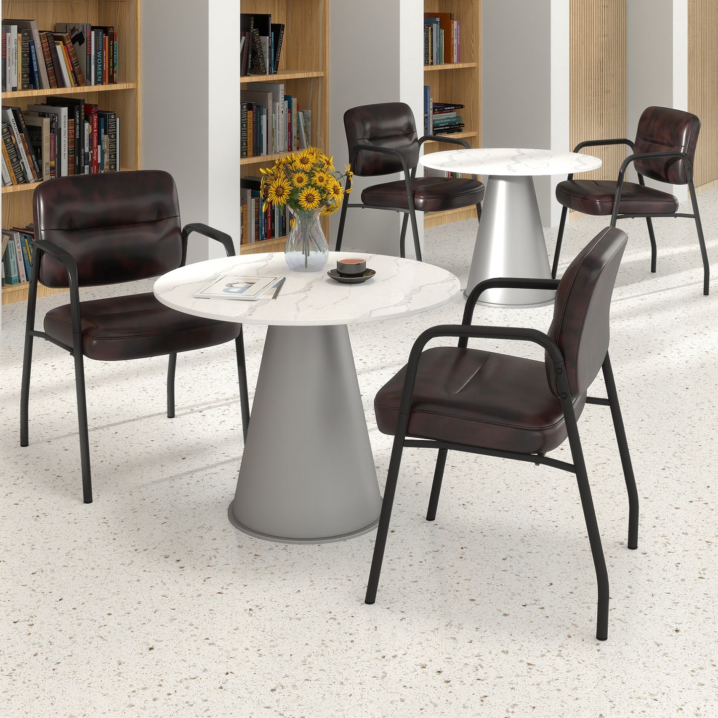 Set of 2 Waiting Room Chairs with Integrated Armrests No Wheels-Rustic Brown