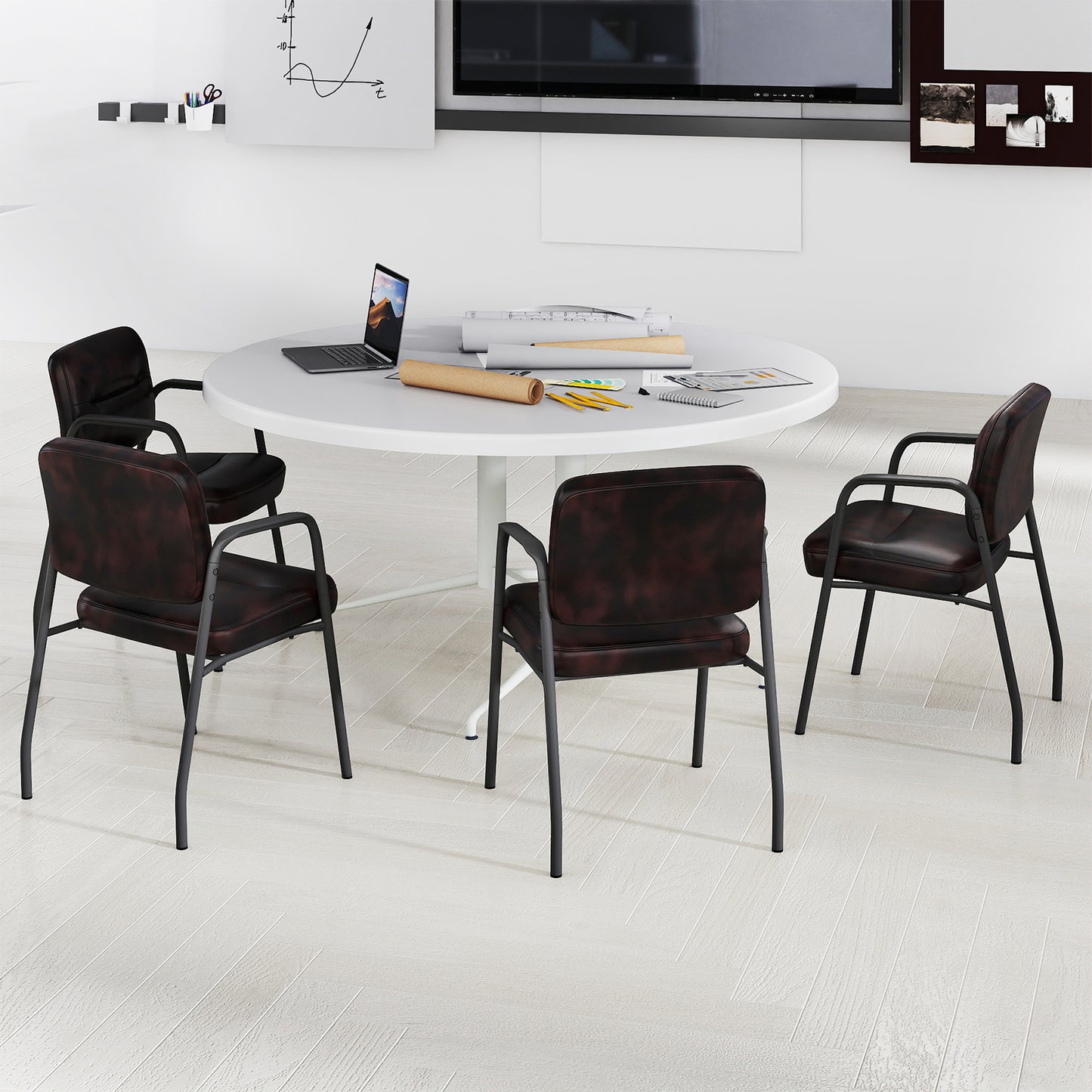 Set of 2 Waiting Room Chairs with Integrated Armrests No Wheels-Rustic Brown