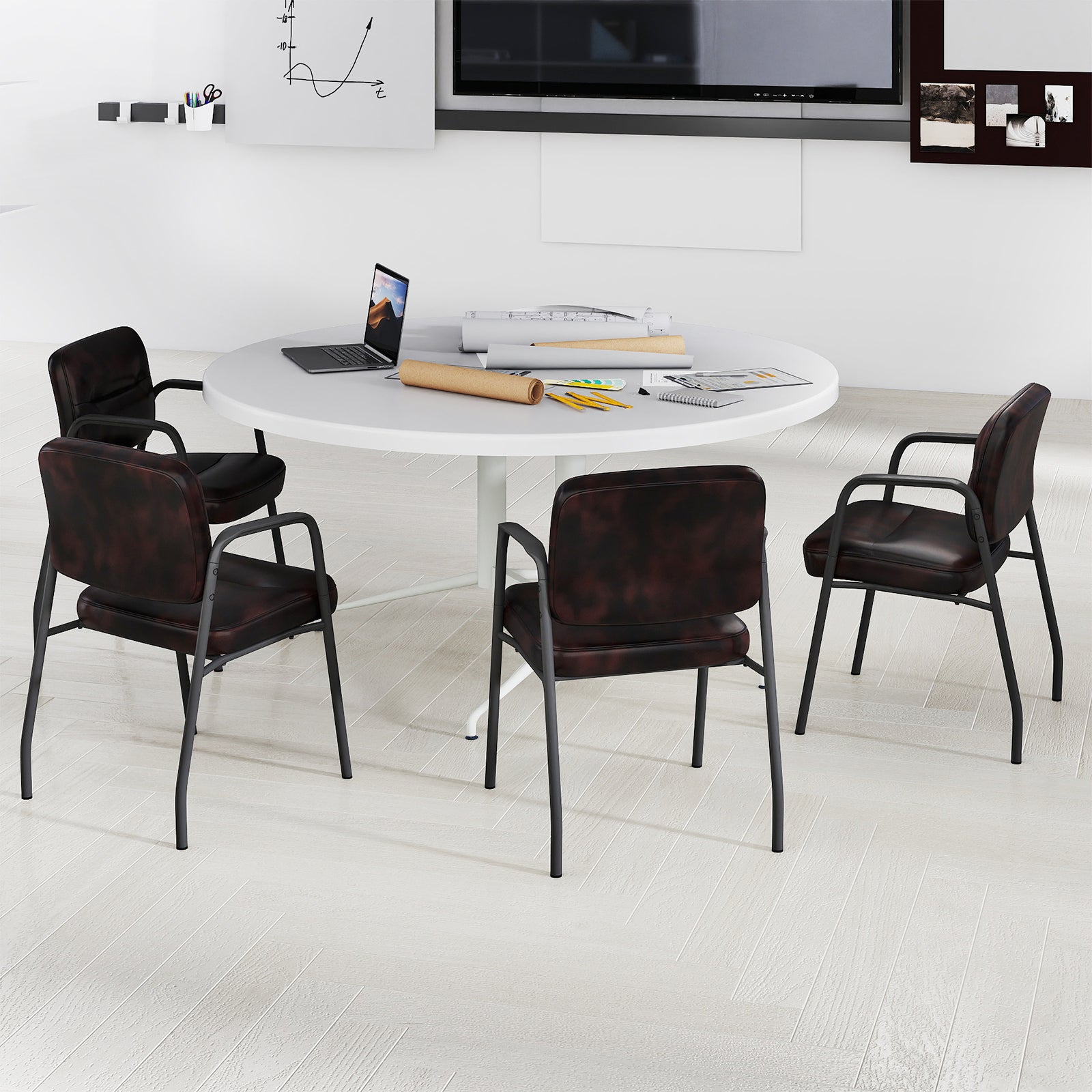 Set of 2 Waiting Room Chairs with Integrated Armrests No Wheels-Rustic Brown