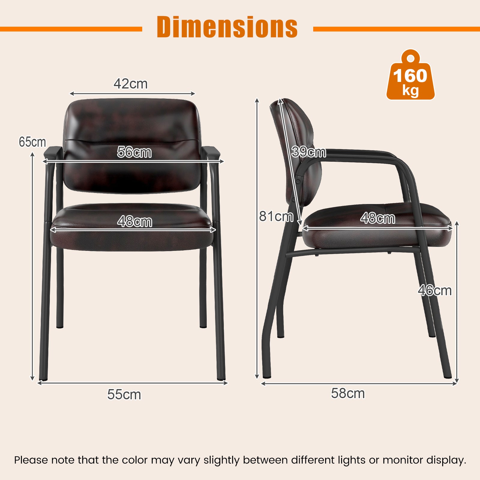 Set of 2 Waiting Room Chairs with Integrated Armrests No Wheels-Rustic Brown