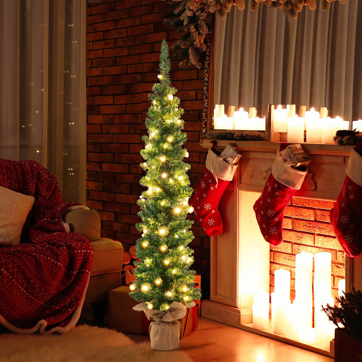 Set of 3 Pre-Lit Artificial Christmas Trees with 415 Green Branch Tips and 230 Warm White LED Lights