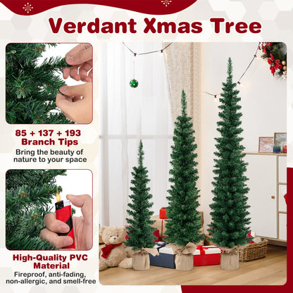 Set of 3 Pre-Lit Artificial Christmas Trees with 415 Green Branch Tips and 230 Warm White LED Lights