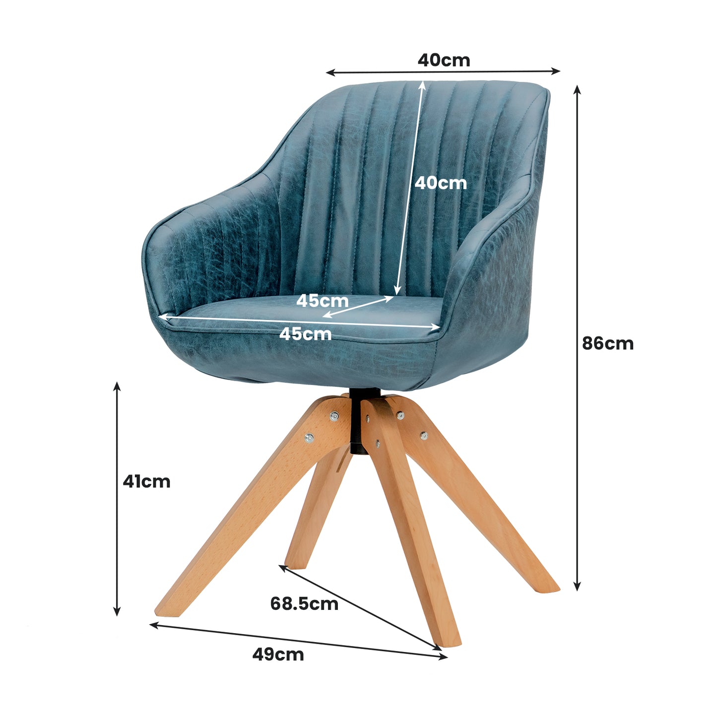 Set of 4 360° Swivel Accent Chair with Solid Wood Legs-Blue