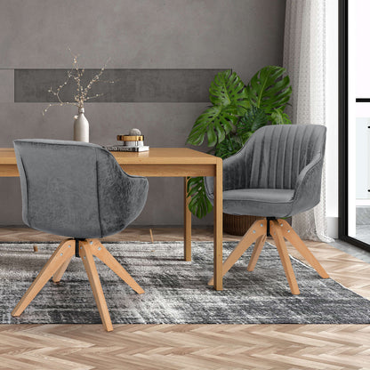 Set of 4 360° Swivel Accent Chair with Solid Wood Legs-Grey