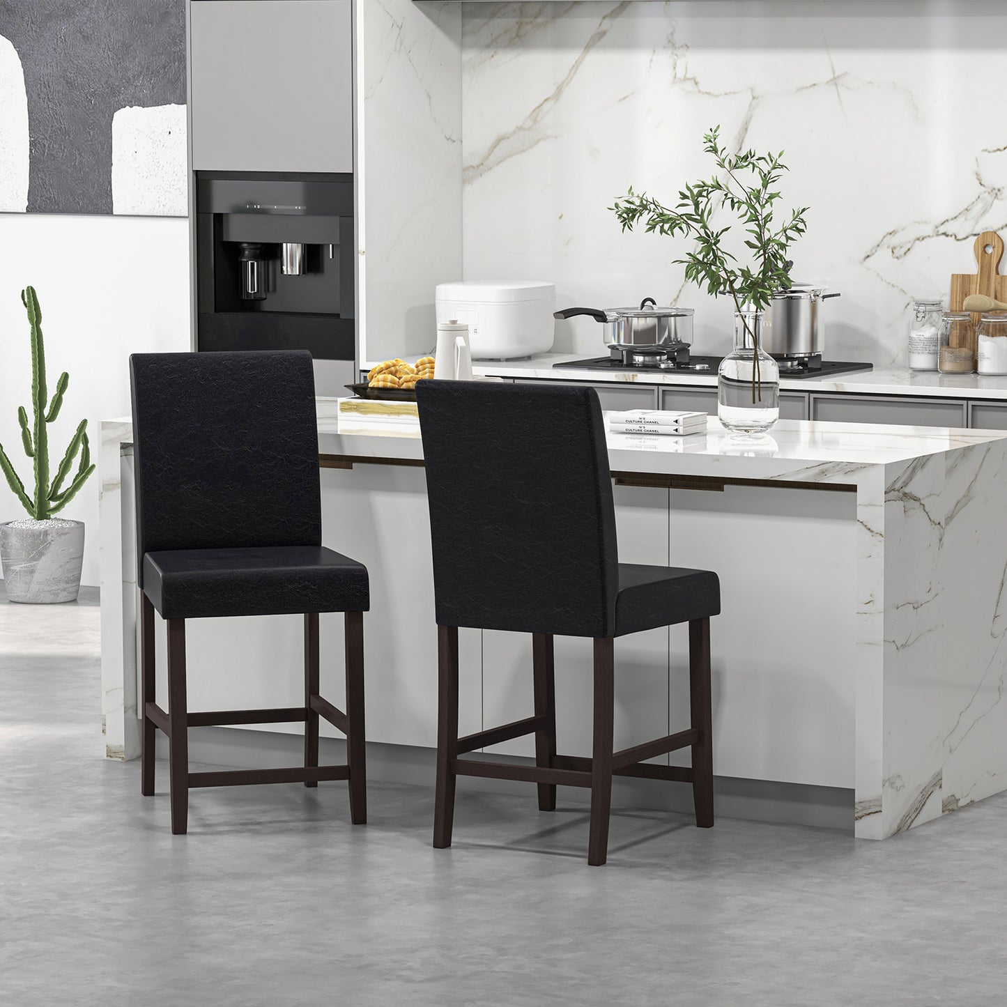Set of 4 Counter Height Bar Stools with Rubber Wood Legs and Ergonomic