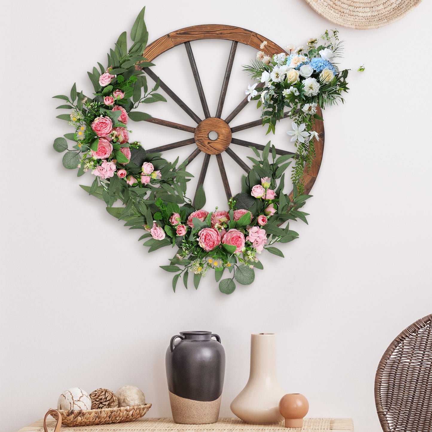 Set of 4 Decorative Wooden Wagon Wheels for Garden Bar