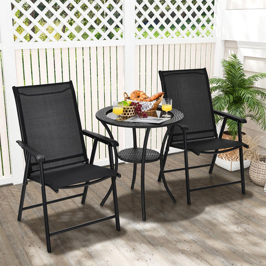 Set of 4 Folding Chairs in Fabric and Metal Garden Chairs-Black