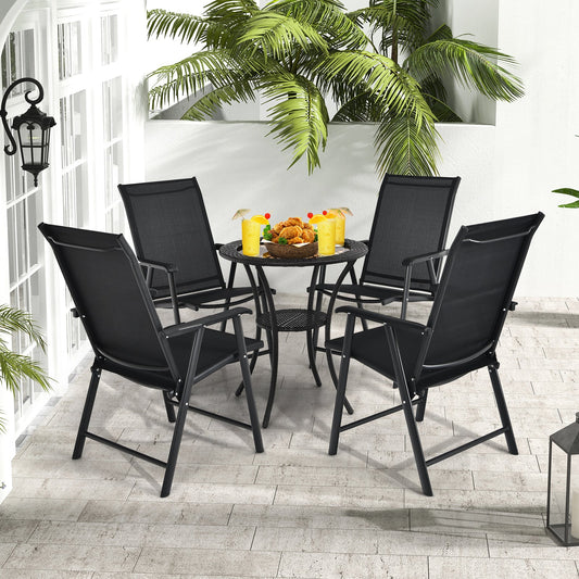 Set of 4 Folding Chairs in Fabric and Metal Garden Chairs-Black