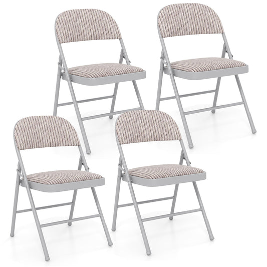 Set of 4 Folding Padded Party PVC Leather Stackable Chairs-Beige
