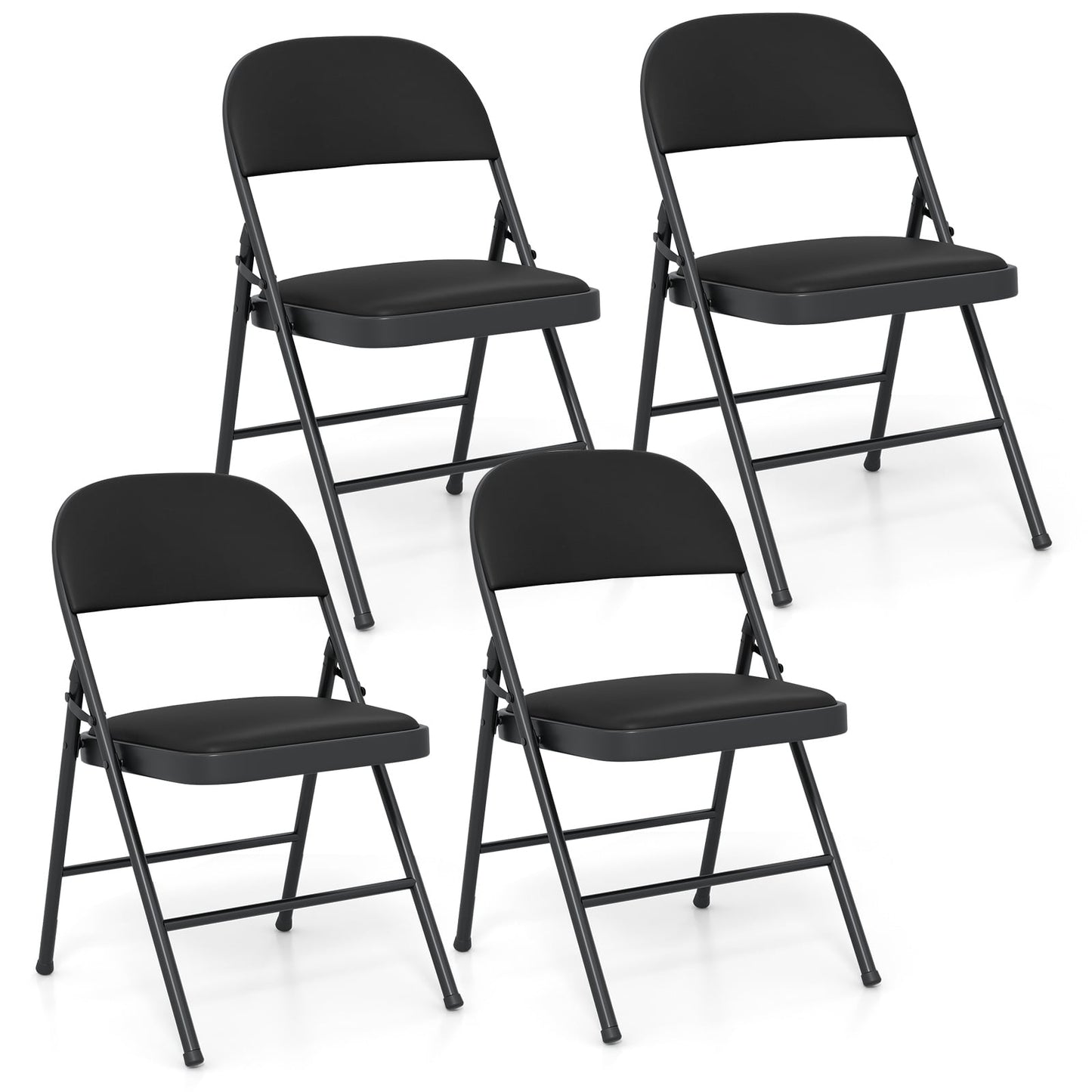 Set of 4 Folding Padded Party PVC Leather Stackable Chairs-Black
