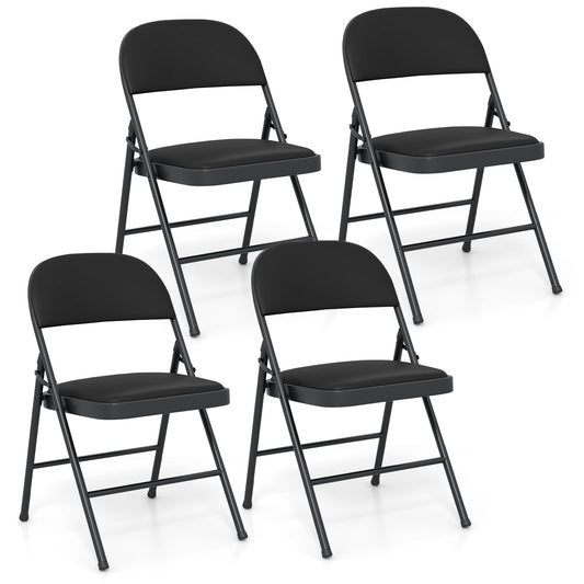 Set of 4 Folding Padded Party PVC Leather Stackable Chairs-Black