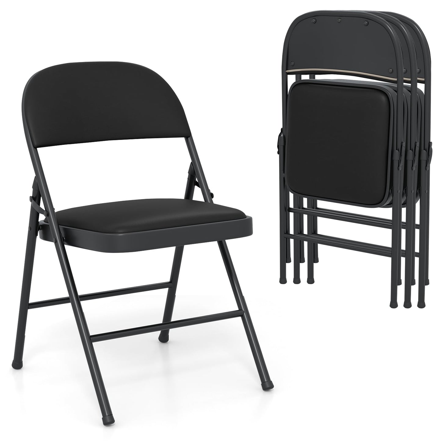 Set of 4 Folding Padded Party PVC Leather Stackable Chairs-Black