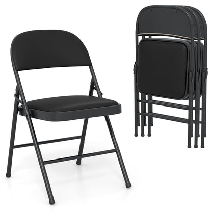 Set of 4 Folding Padded Party PVC Leather Stackable Chairs-Black