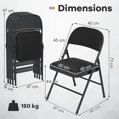 Set of 4 Folding Padded Party PVC Leather Stackable Chairs-Black