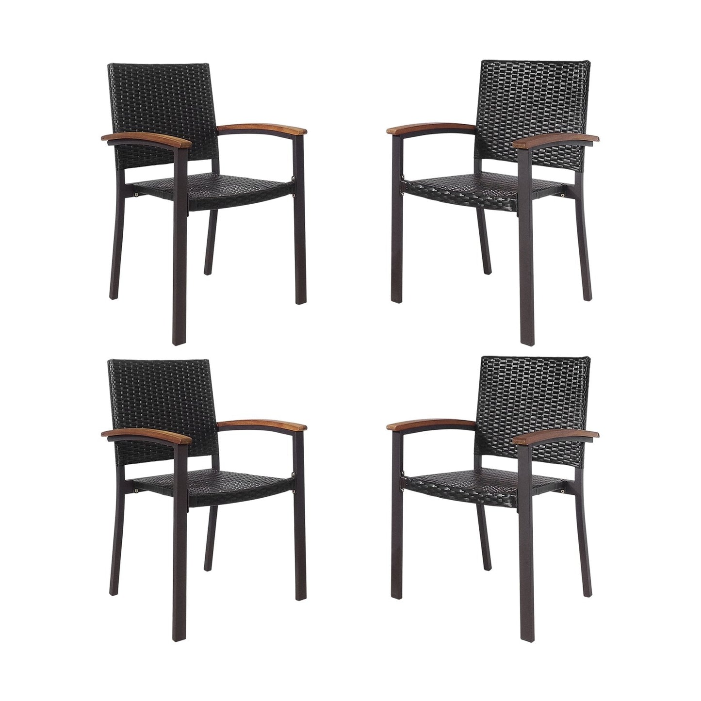 Set of 4 Outdoor PE Wicker Stackable Chairs Patio Dining Chairs