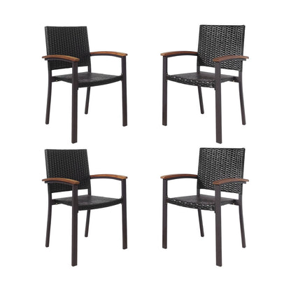 Set of 4 Outdoor PE Wicker Stackable Chairs Patio Dining Chairs