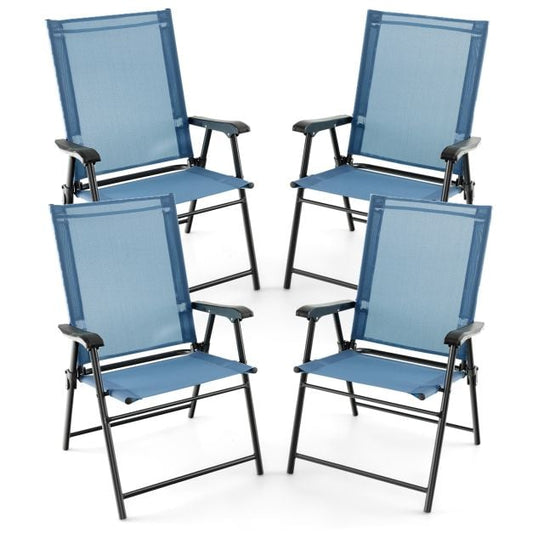 Set of 4 Folding Garden Chairs in Breathable Textilene Camping Chairs with Safety Lock and High Backrest Blue