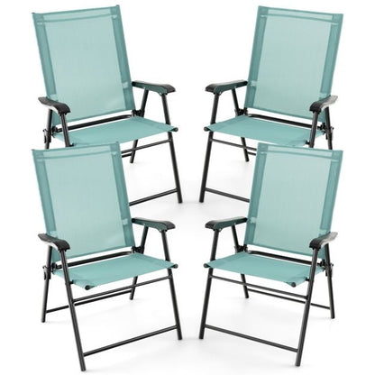 Set of 4 Folding Garden Chairs in Breathable Textilene Camping Chairs with Safety Lock and High Backrest Green