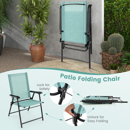 Set of 4 Folding Garden Chairs in Breathable Textilene Camping Chairs with Safety Lock and High Backrest Green
