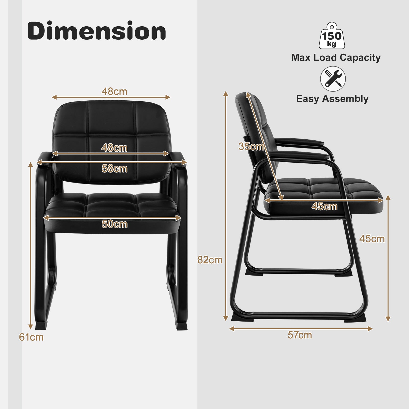 Set of 4 Reception Guest Chair with Padded Armrests-Black