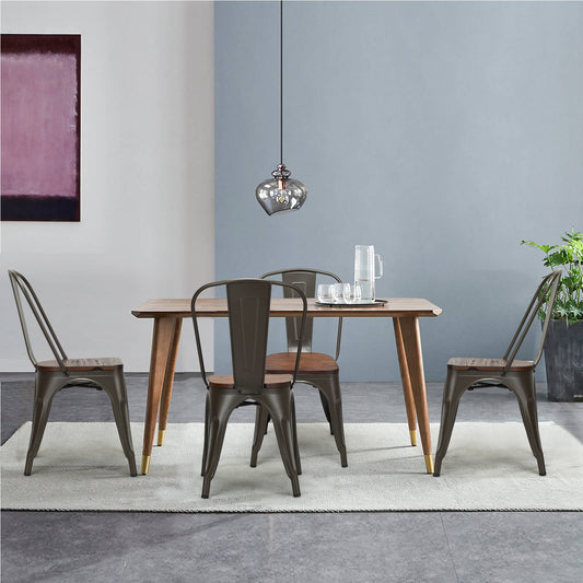 Set of 4 Stackable Metal Dining Chairs with Iron Backrest-Gun