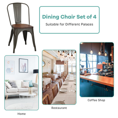 Set of 4 Stackable Metal Dining Chairs with Iron Backrest-Gun