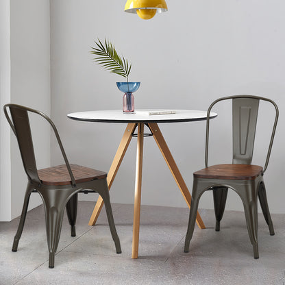 Set of 4 Stackable Metal Dining Chairs with Iron Backrest-Gun