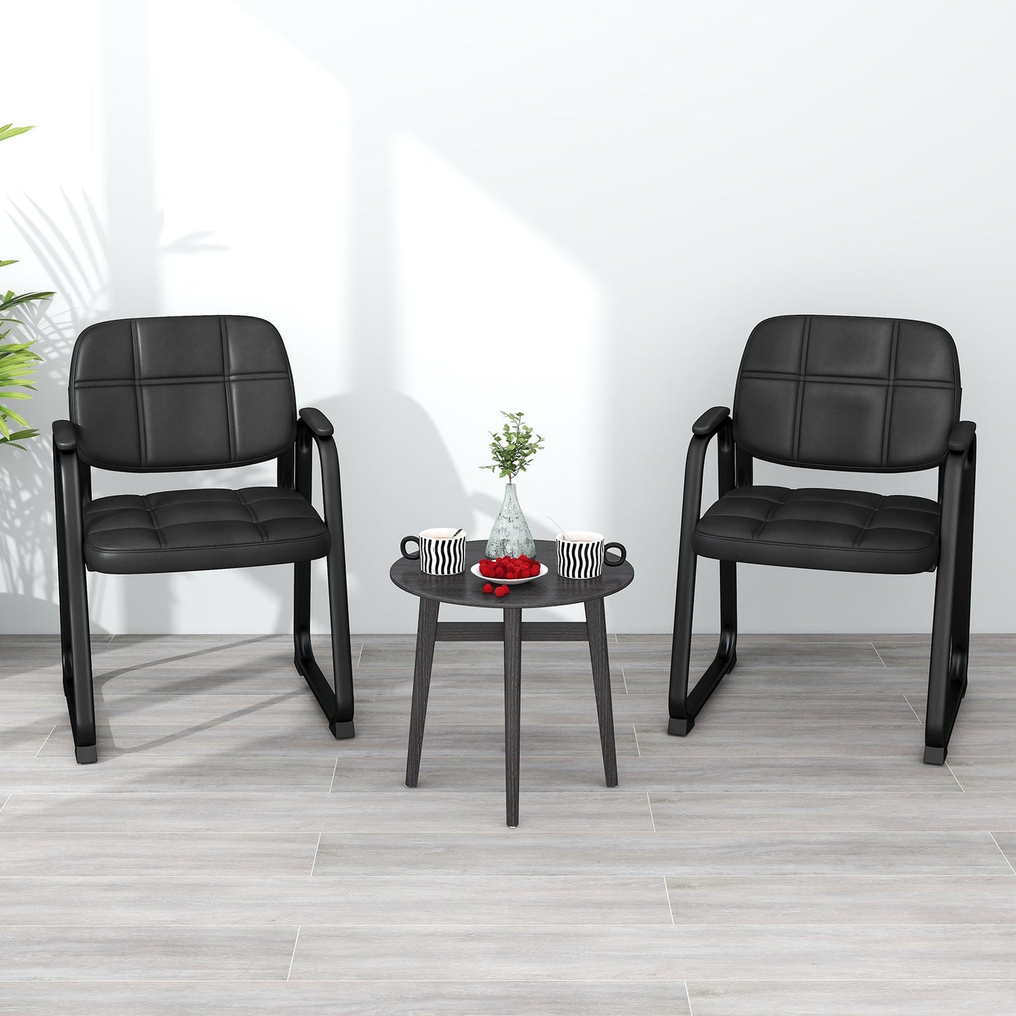 Set of 4 Reception Guest Chair with Padded Armrests-Black