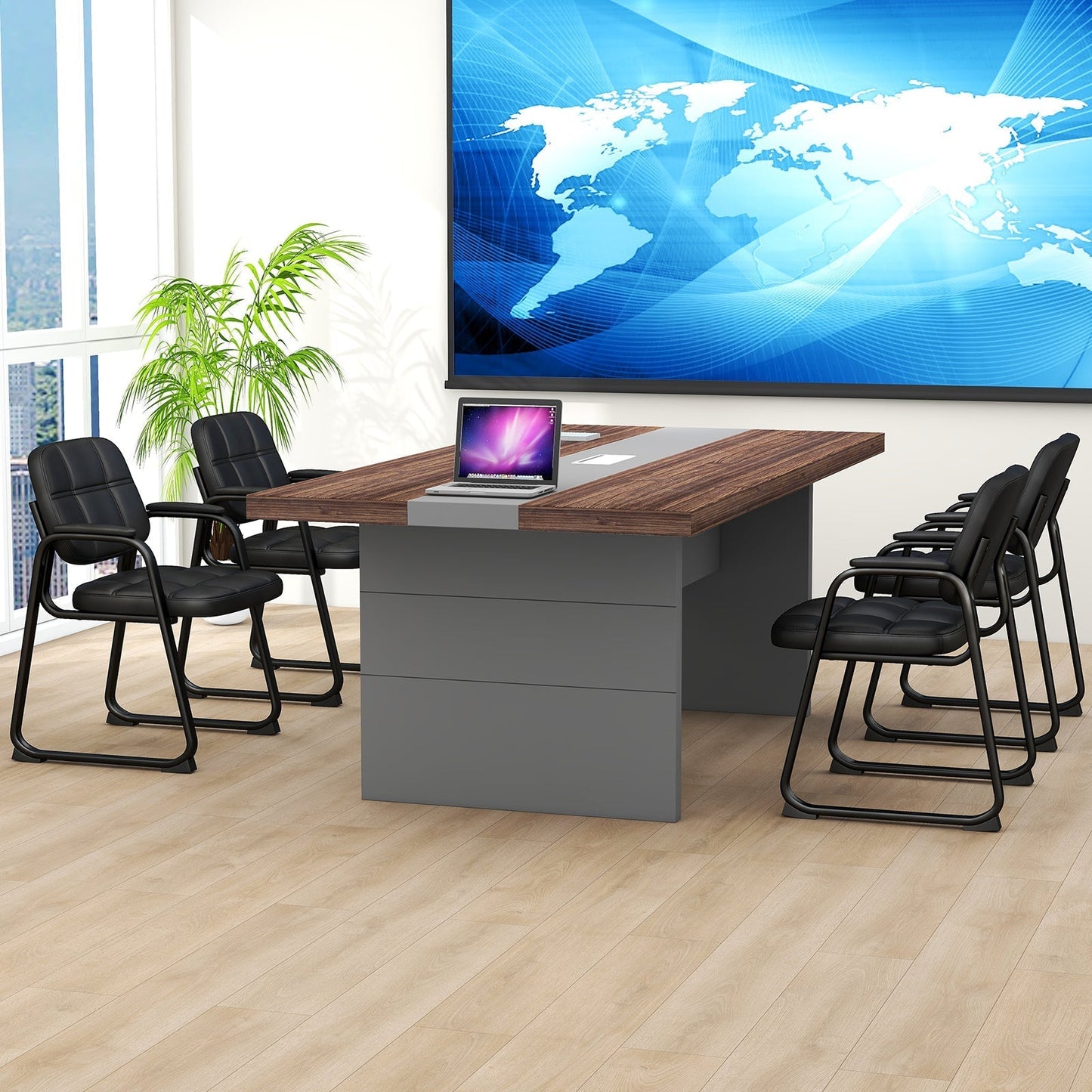 Set of 4 Reception Guest Chair with Padded Armrests-Black