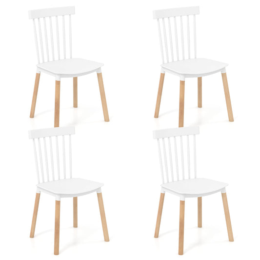 Set of 4 Windsor Dining Chairs with Spindle Backs and Curved Seats-White