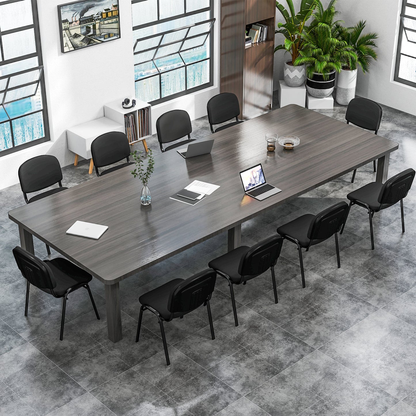 Set of 5 Stackable Reception Guest Chairs with Waterfall Seat and Metal Frame-Black