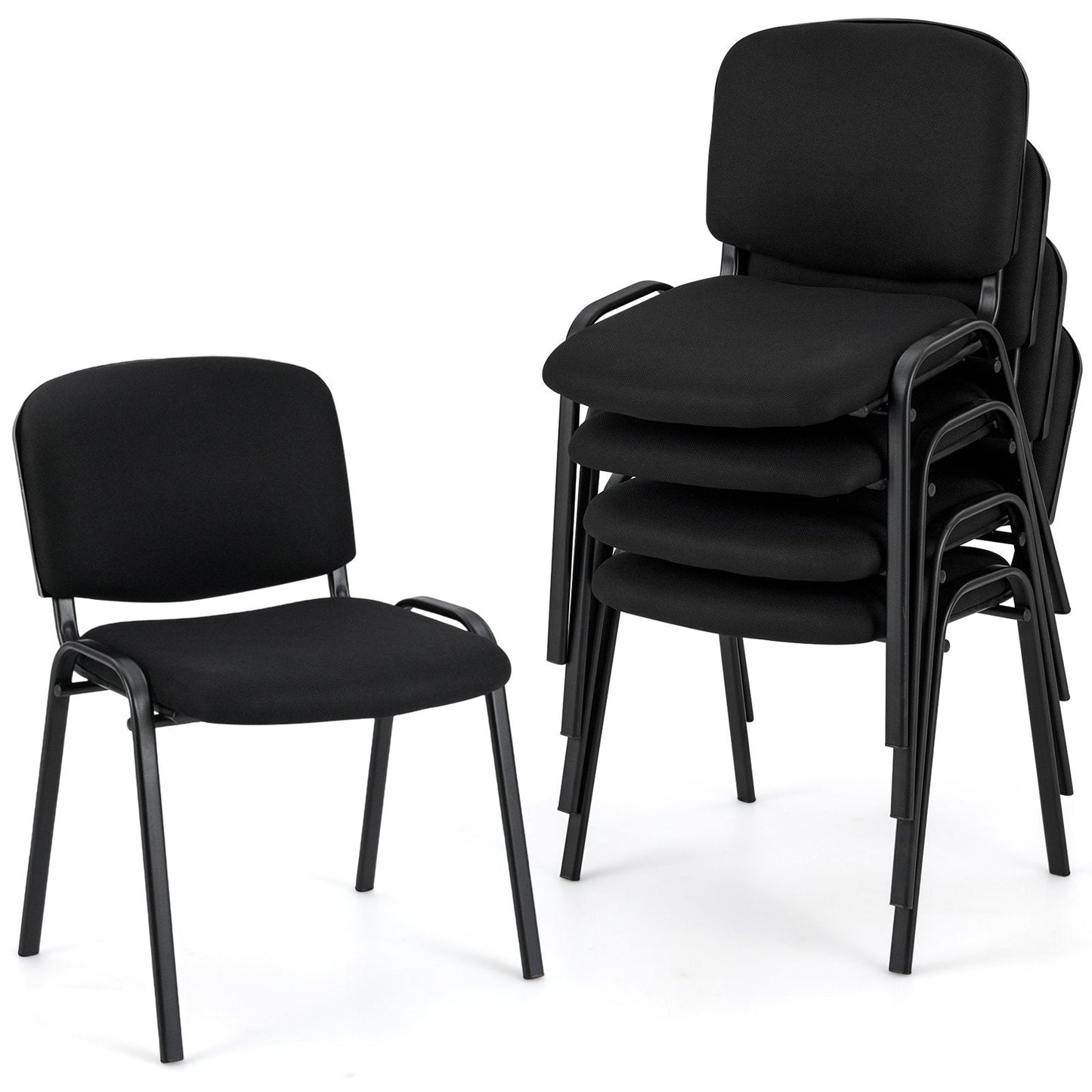 Set of 5 Stackable Reception Guest Chairs with Waterfall Seat and Metal Frame-Black