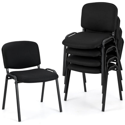 Set of 5 Stackable Reception Guest Chairs with Waterfall Seat and Metal Frame-Black