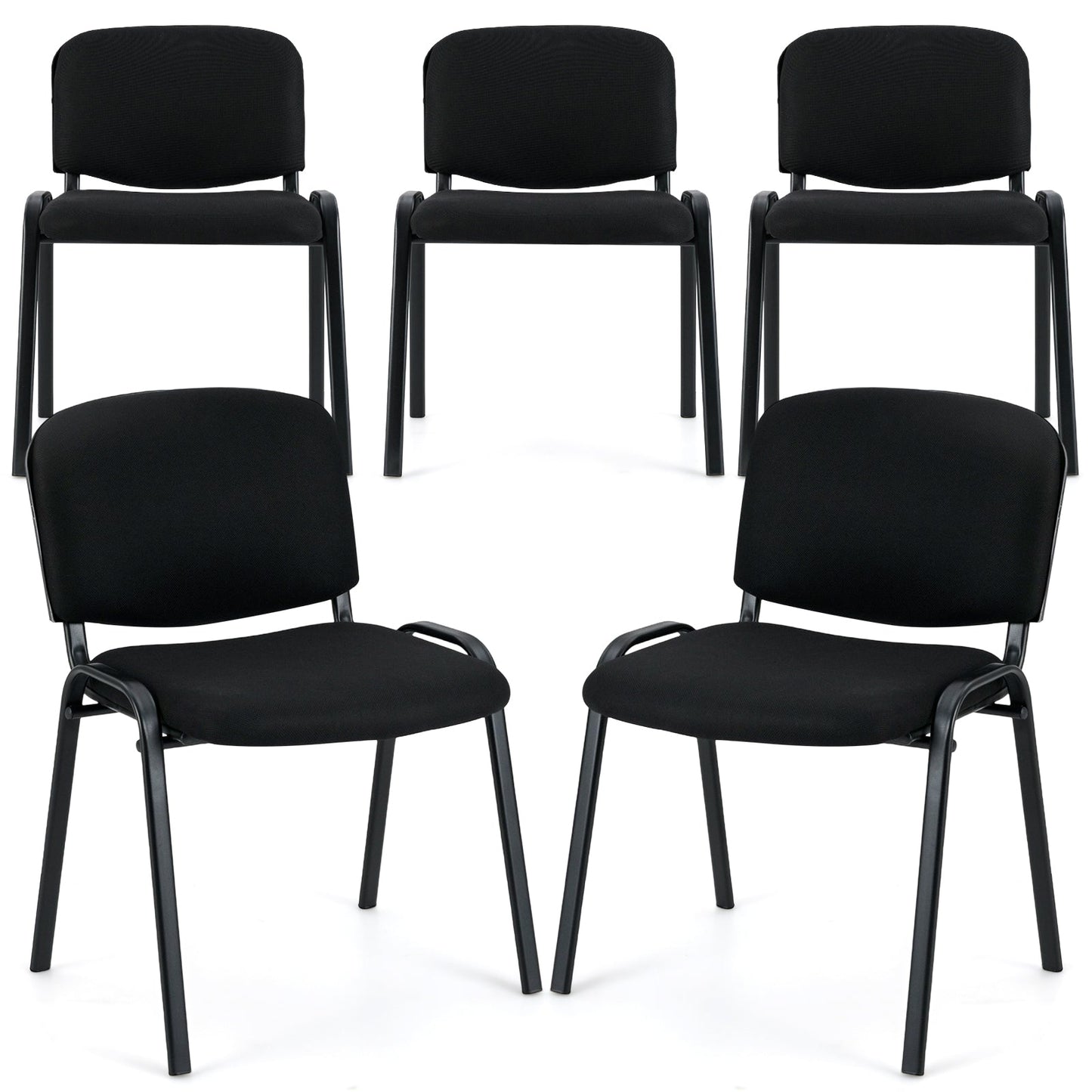 Set of 5 Stackable Reception Guest Chairs with Waterfall Seat and Metal Frame-Black