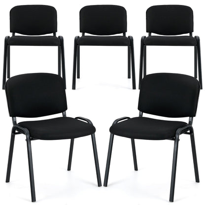 Set of 5 Stackable Reception Guest Chairs with Waterfall Seat and Metal Frame-Black