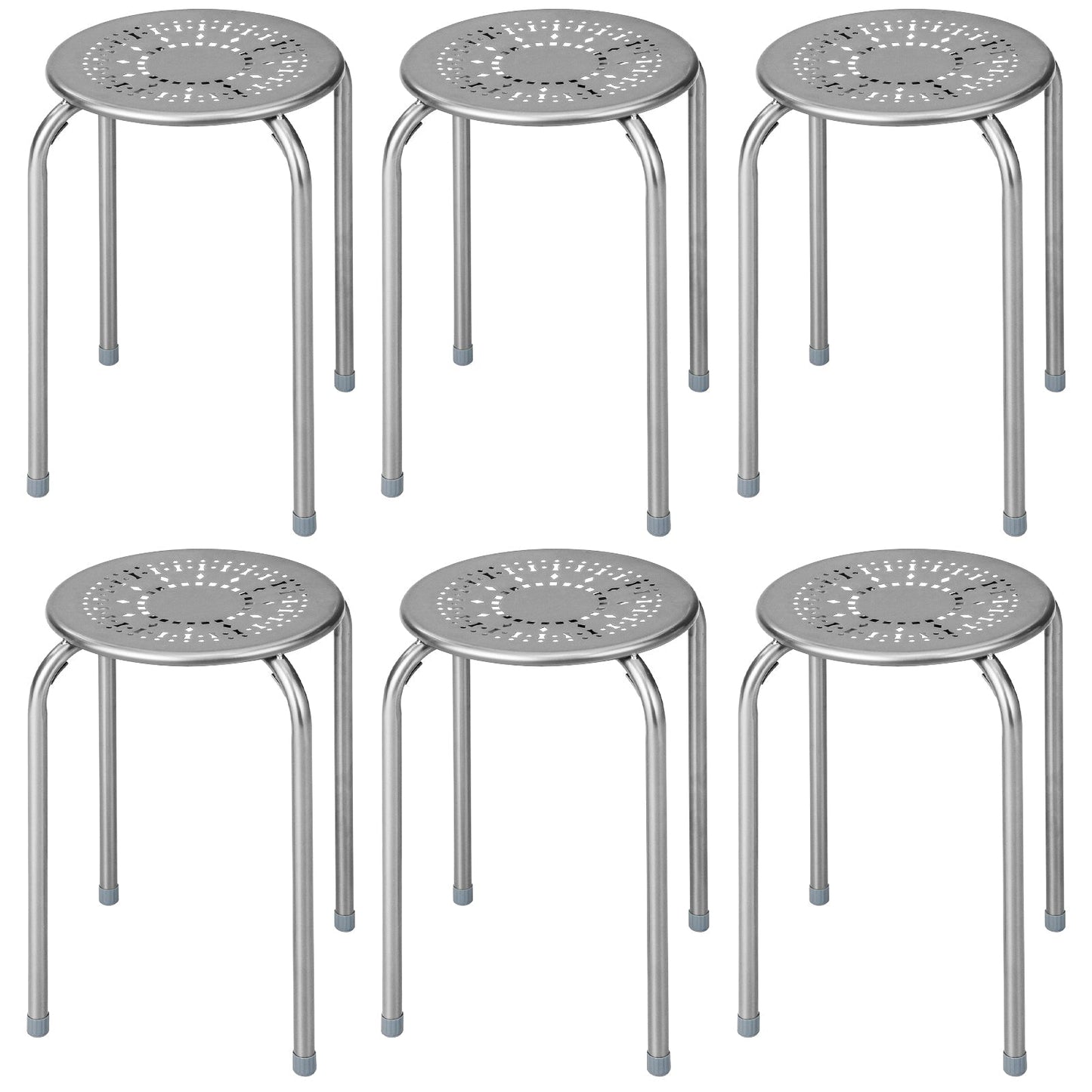 Set of 6 Round Metal Stools Support up to 120kg-Grey