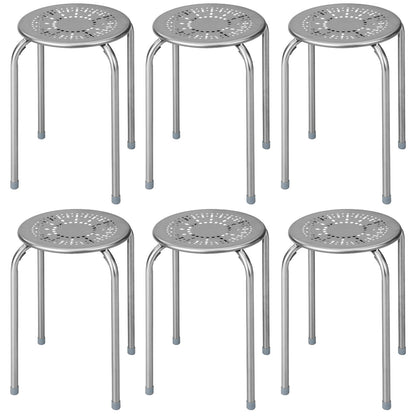 Set of 6 Round Metal Stools Support up to 120kg-Grey