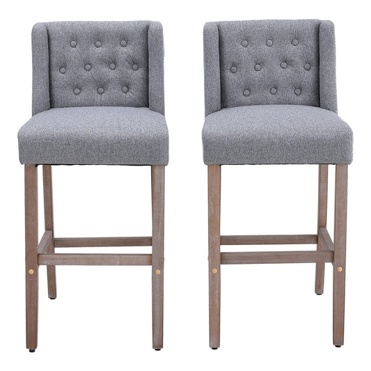 Set of 2 99cm Hight Bar Stools Linen Upholstered with Wood Legs