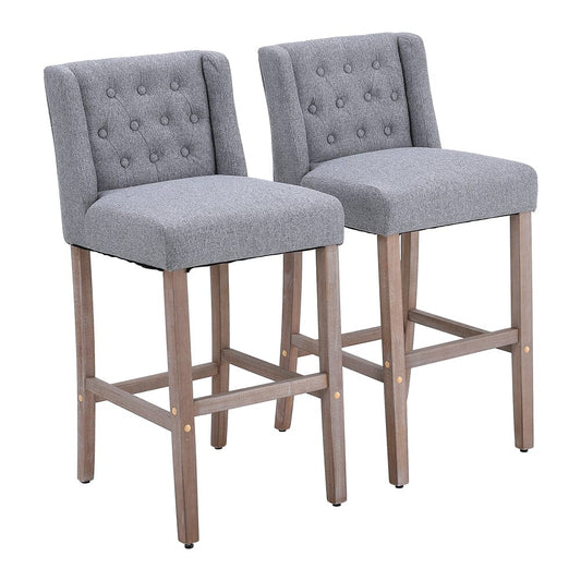 Set of 2 99cm Hight Bar Stools Linen Upholstered with Wood Legs