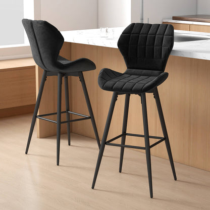 Set of 2 Bar Stool Counter Height Bar Chairs Armless with Curved Backrest-Black