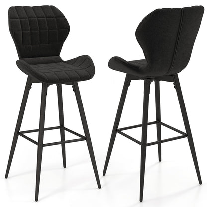 Set of 2 Bar Stool Counter Height Bar Chairs Armless with Curved Backrest-Black