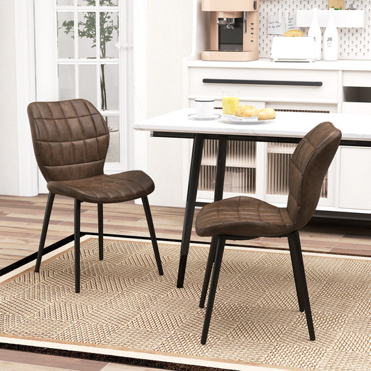 Set of 2 Dining Chairs Retro Kitchen Chairs with Padded Back-Brown-2 Pack