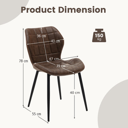 Set of 2 Dining Chairs Retro Kitchen Chairs with Padded Back-Brown-2 Pack
