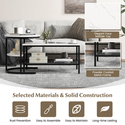 Set of 2 Nesting Coffee Table with Extra Storage Shelf-Black